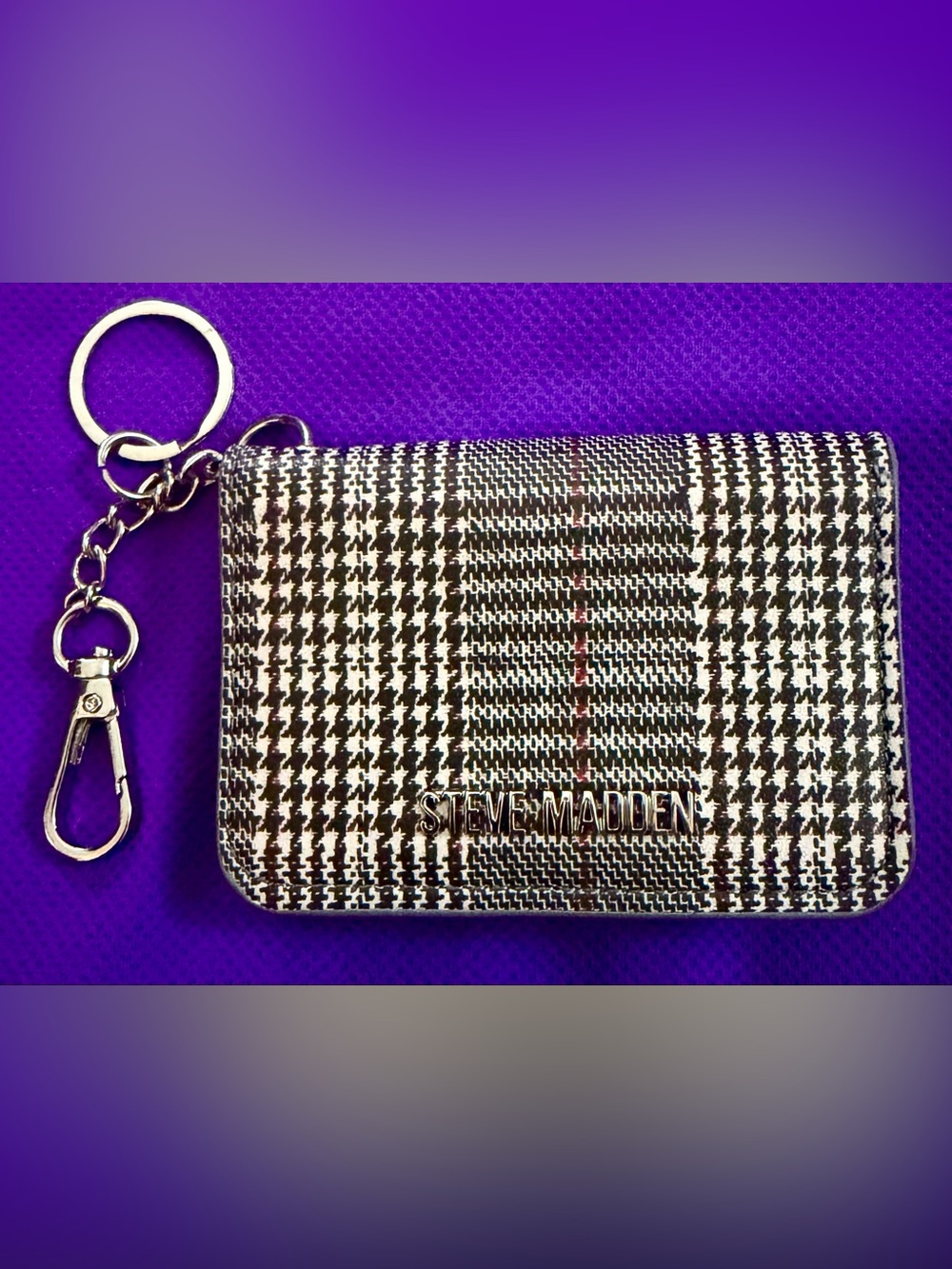 Steve Madden Black & White Houndstooth Card Wallet with Keyring
